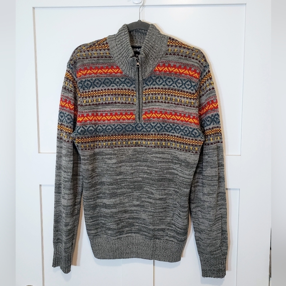 Carbon 1/4 Zip Sweater Heathered Grey  Ribbed Neck & Cuffs Size Medium